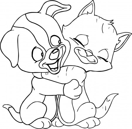 Cat Dog Hug Coloring Page | Animal coloring pages, Coloring books, Dogs  hugging