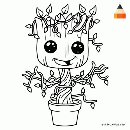 How To Draw Baby Groot for Christmasletsdrawkids.com