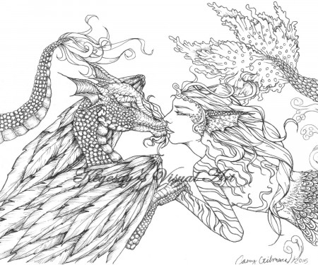 Adult Fantasy ALL THE DRAGONS Coloring Pages by KeyesaysVisualArt