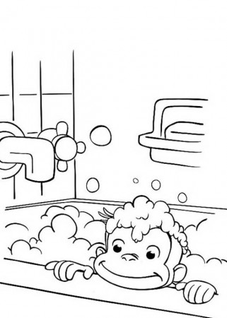 Curious George in Bathtub Coloring Page - NetArt