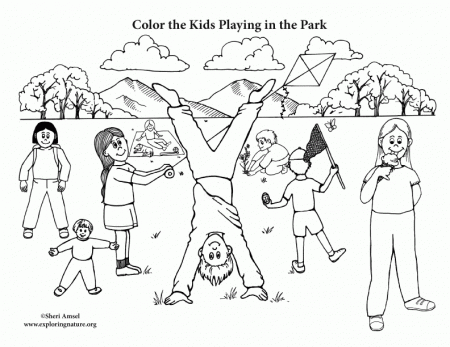 Kids Playing in the Park Coloring Page