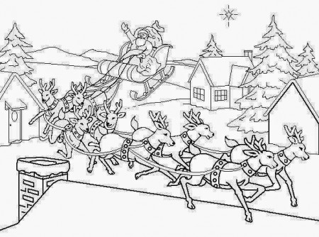 christmas santa and reindeer. color santa in flight worksheet ...