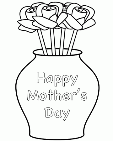 Roses in a Vase with theme - Coloring Page (Mother's Day)