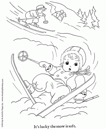 Winter Downhill Skiing Coloring - Kids Outdoor Winter Activities Coloring  Page Sheets of the Winter Season | HonkingDonkey