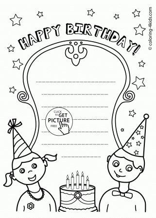 Nice Happy Birthday Card coloring page for kids, holiday coloring ...
