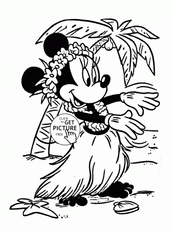 Minnie in Hawaii coloring page for kids, disney for girls coloring ...