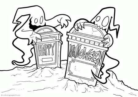 Ghosts on haunted halloween graveyard | Coloring Pages 24