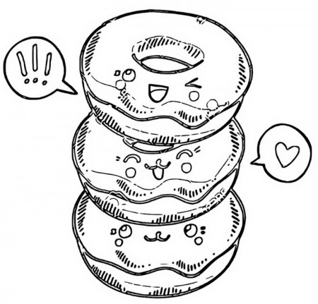 Coloring page Kawaii : Donuts 1