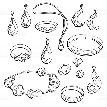 Jewel Graphic Black White Isolated Set Sketch Illustration Vector ...