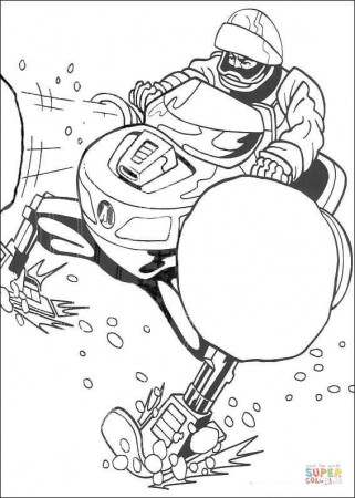Action man is riding a snowmobile coloring page | Free Printable ...