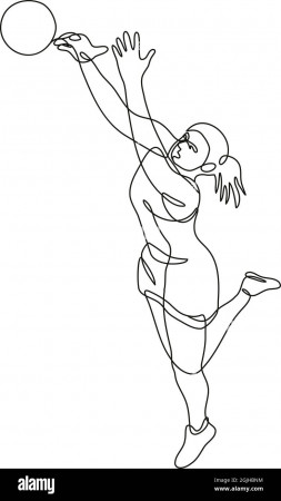 Continuous line drawing illustration of a netball player Rebounding and  Catching the ball done in mono line or doodle style in black and white on  isol Stock Vector Image & Art -
