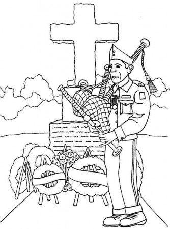Veteran Playing Bagpipe in Cemetary on Veterans Day Coloring Page ...