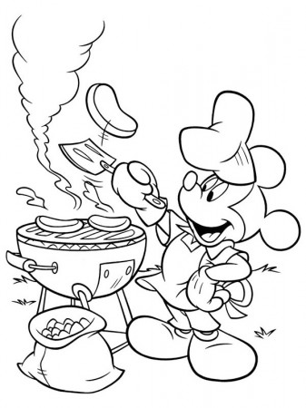 BBQ with mickey Mouse Coloring Page | 1001coloring.com
