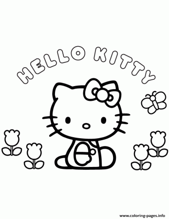 Print hello kitty flowers and butterfly Coloring pages
