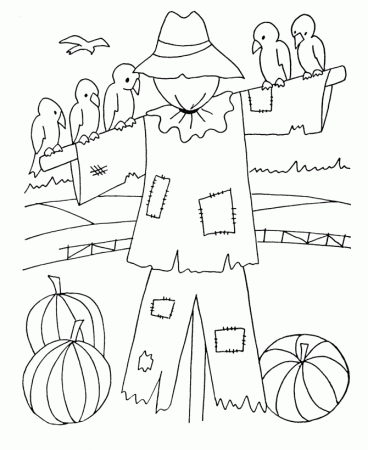 Thanksgiving Day Coloring Page Sheets - Scarecrow with Pumpkins ...