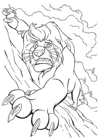 Mufasa Holding Tight on the Rock in the Lion King Coloring Page ...