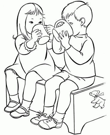 Children Sharing - Coloring Pages for Kids and for Adults