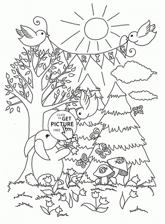 Spring in Forest coloring page for kids, seasons coloring pages ...