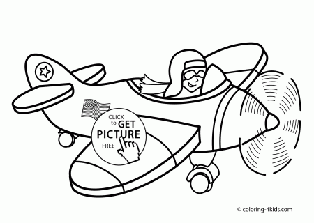 Airplane transportation coloring pages with pilot for kids ...