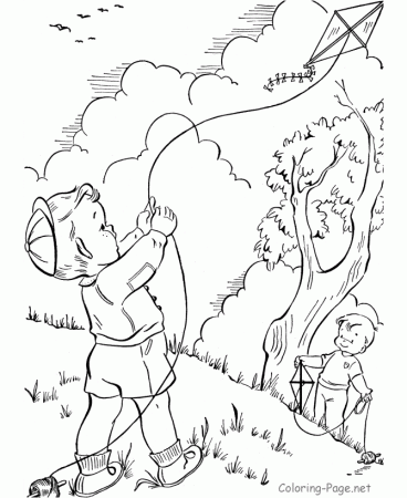 Coloring Book Page - Flying kites