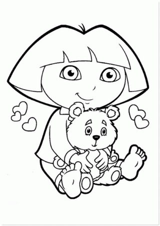 Dora with teddy bear – Coloring 4 Kids | Easy Coloring Pages for All