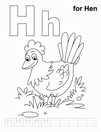 H for hen coloring page with handwriting practice | Download Free 