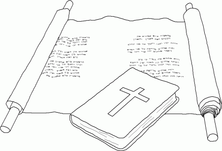 Coloring Page - Bible and Scroll