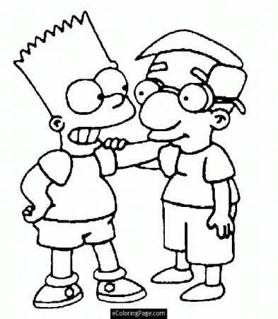 The Simpsons Bart Simpson and Milhouse Van Houten Coloring Page 