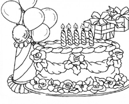 Balloons Used To Be Decorations Birthday Cake Coloring Page - Kids 