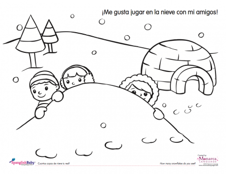Snow Day Coloring Sheet in Spanish {Printable} |SpanglishBaby™