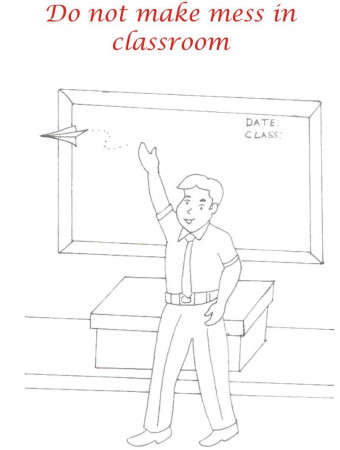 Mess in classroom coloring page for kids