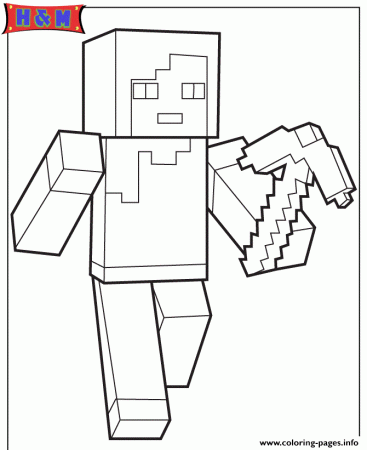Print minecraft character alex with pickaxe Coloring pages