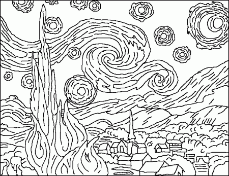 Starry Night Coloring Page