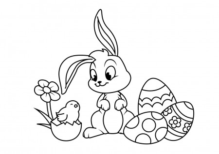 Coloring Page Easter bunny with chick - free printable coloring pages - Img  30828