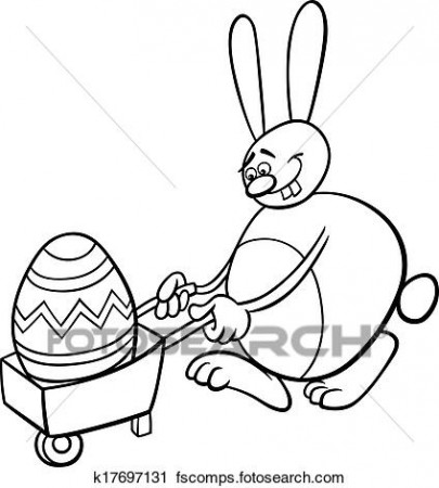 Bunny and easter egg coloring page Clipart | k17697131 | Fotosearch