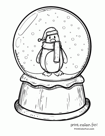 Winter snow globe with a penguin coloring page - Print. Color. Fun!