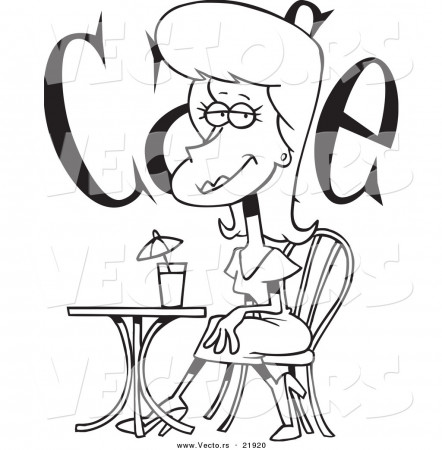 Vector of a Cartoon Beautiful Woman Cafe - Outlined Coloring Page ...