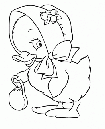 Easter Chick Coloring Pages - Easter Bonnet Duck easter coloring pages |  BlueBonkers 6