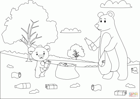 Bears Picking up the Trash coloring page | Free Printable Coloring Pages