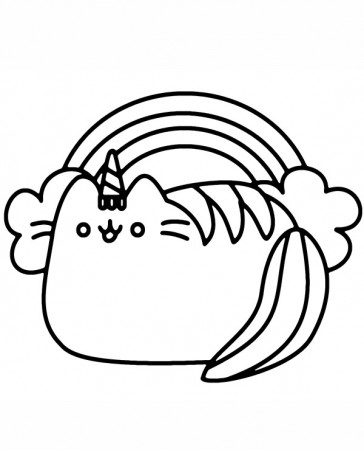 Pusheen cat coloring page with rainbow - Topcoloringpages.net