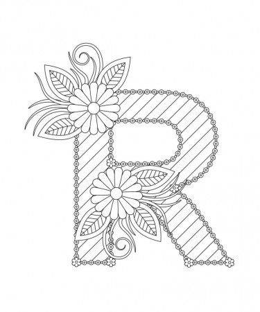 Alphabet coloring page with floral style. ABC coloring page - letter R  3543238 Vector Art at Vecteezy