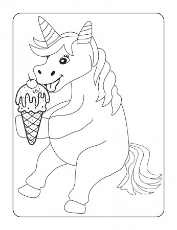 ice cream unicorn coloring page 13345671 Vector Art at Vecteezy