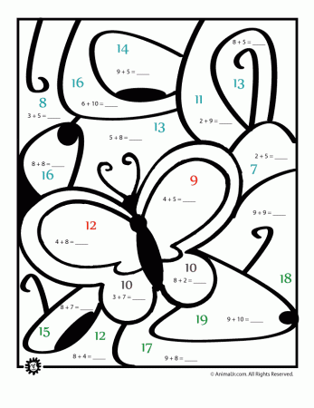 Spring Math Coloring Page - Butterfly Answer Key | Woo! Jr. Kids Activities  : Children's Publishing