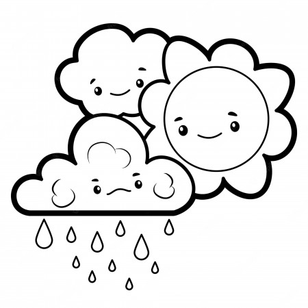 Premium Vector | Coloring book or page for kids. black and white sun and  cloud