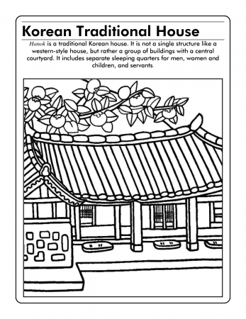 hanok_coloring_page | Korean crafts, Flag coloring pages, South korean flag