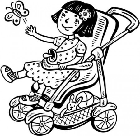 Little Girl in Her Stroller coloring page | Free Printable Coloring Pages