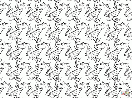Pegasus Tessellation by M.C. Escher coloring page | Free Printable ...