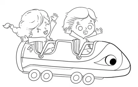 Children riding a roller coaster having fun. Coloring page - Illustrations  from Dibustock Children's Stories. Illustration experts