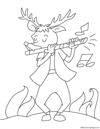 Reindeer playing flute coloring page | Download Free Reindeer ...