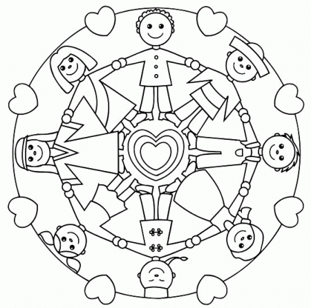 Children Around The World Coloring Page - Kids holding hands mandala
